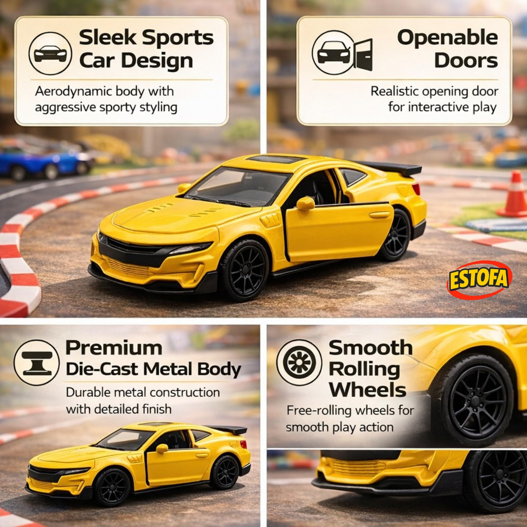 ESTOFA 1:43 Scale Camaro Diecast Toy Car with Pull Back Action